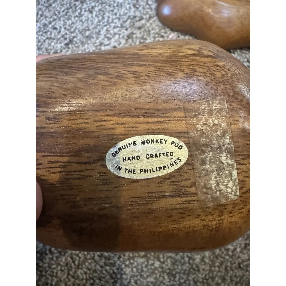 Vintage Monkey Pod Wood Capiz Bowls/Trays Set Of 4‎ Handcrafted Philippines